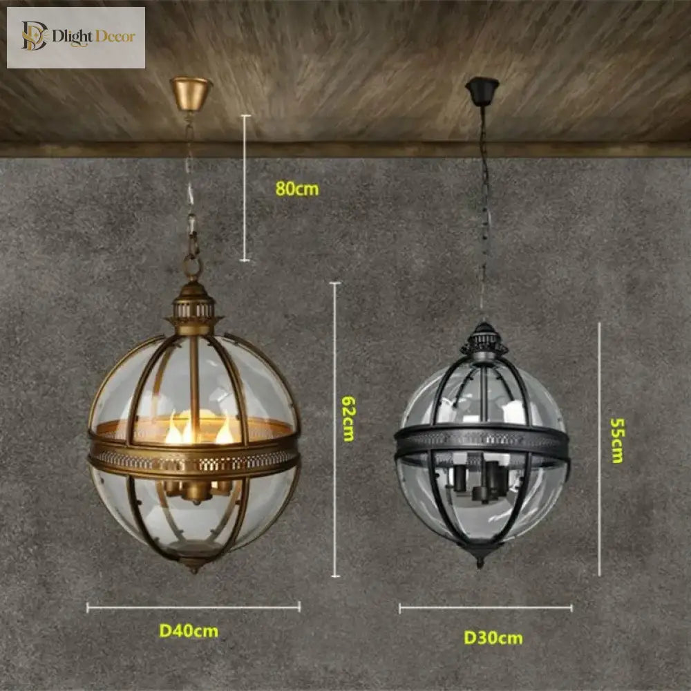 Vintage Iron and Glass Globe Pendant Light for Dining Room and Patio – view 3