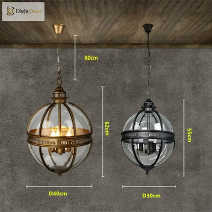 Vintage Iron and Glass Globe Pendant Light for Dining Room and Patio – view 3