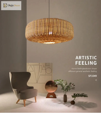 Vintage Retro Handmade Rattan Pendant Light for Dining Room – view 6