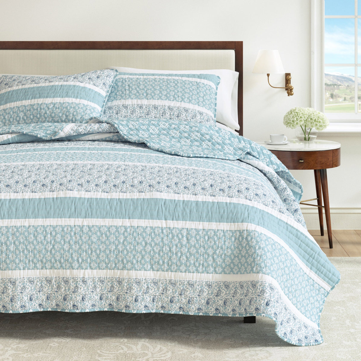 Paisley Stripe Reversible Microfiber Quilt Set – Kadi Collection – view 12