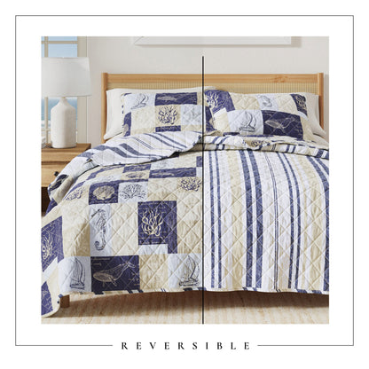 Caspian Collection Coastal Patchwork Quilt Set – view 4