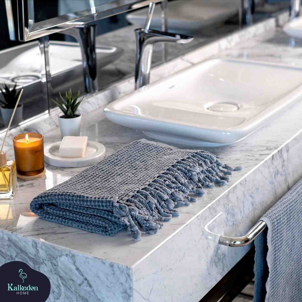 Waffle Weave Organic Cotton Turkish Towel, Stone Washed Bath and Hand – view 6