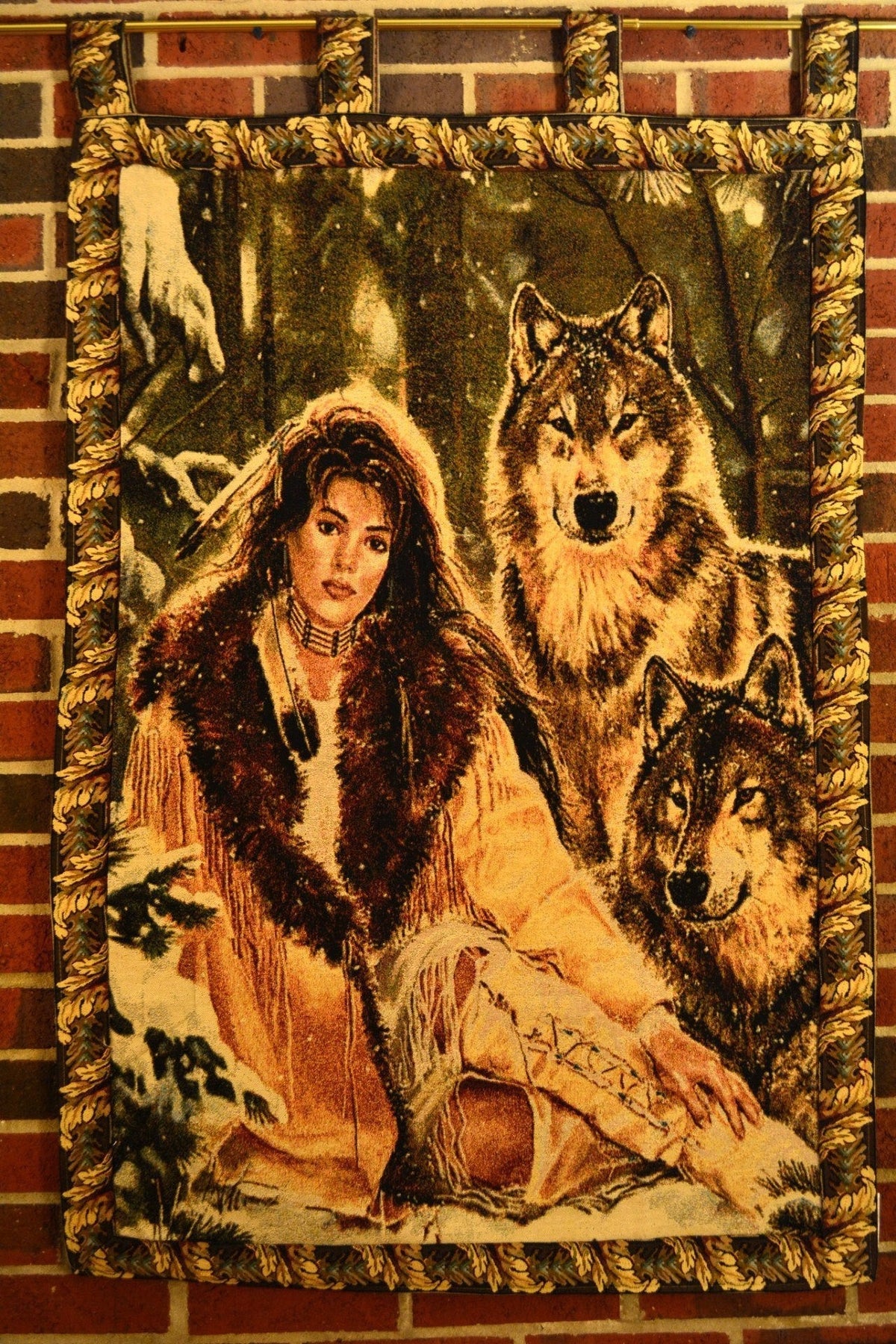 Wolves and Woman Cotton Blend Tapestry Wall Hanging, 28 x 55 Inch – view 4