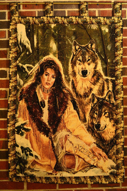 Wolves and Woman Cotton Blend Tapestry Wall Hanging, 28 x 55 Inch – view 4