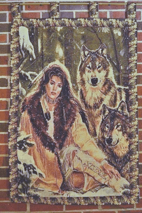 Wolves and Woman Cotton Blend Tapestry Wall Hanging, 28 x 55 Inch – view 3
