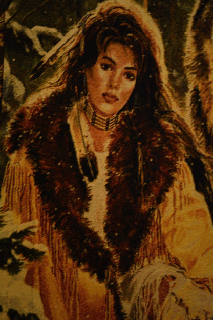 Wolves and Woman Cotton Blend Tapestry Wall Hanging, 28 x 55 Inch – view 6