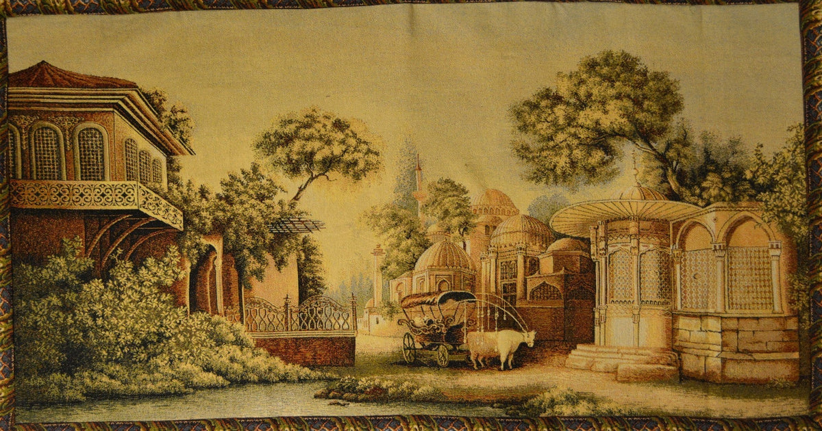 Middle Eastern Landscape Tapestry Wall Hanging with Floral Border – view 5