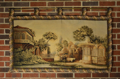 Middle Eastern Landscape Tapestry Wall Hanging with Floral Border – view 7