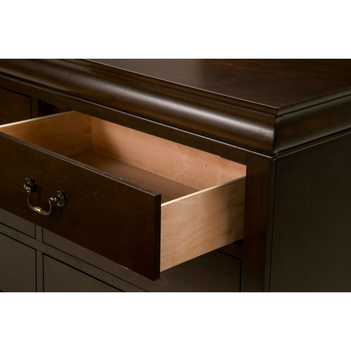 West Haven Dresser in Cappuccino Brown with Antique Brass Hardware – view 4