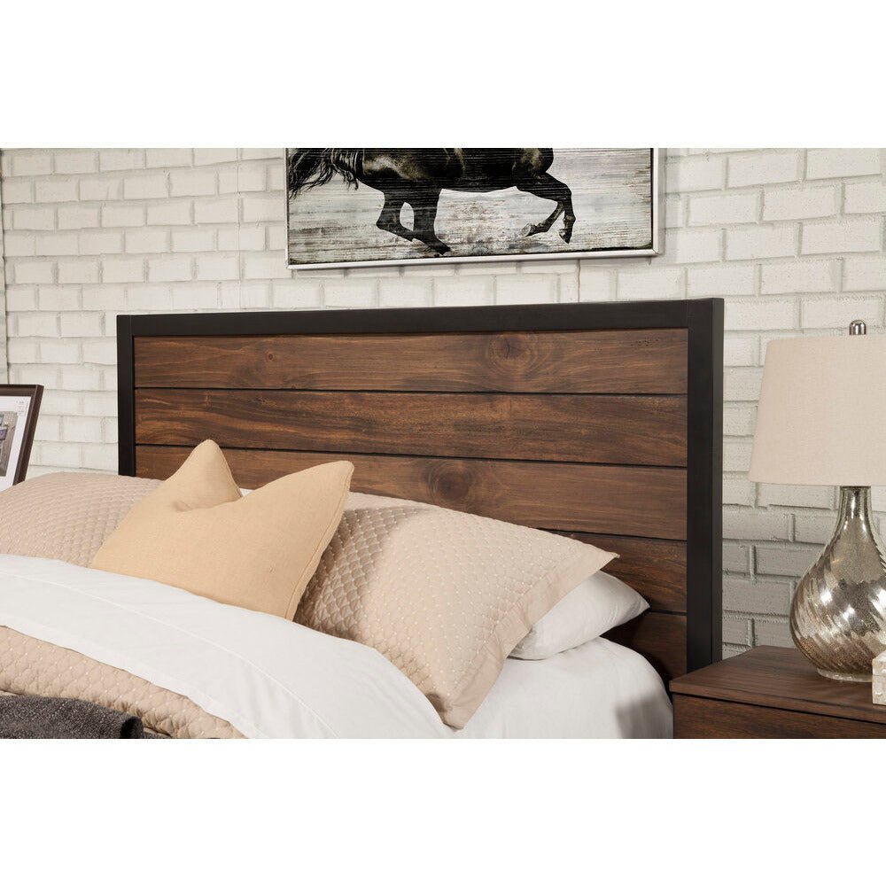 Weston Mahogany and Pine Bed with Black-Framed Rustic Panels – view 4