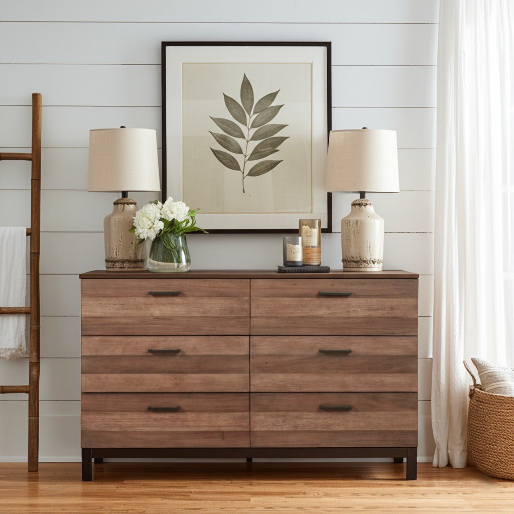 Weston 6-Drawer Dresser in Rustic Pine with Black Base – view 8