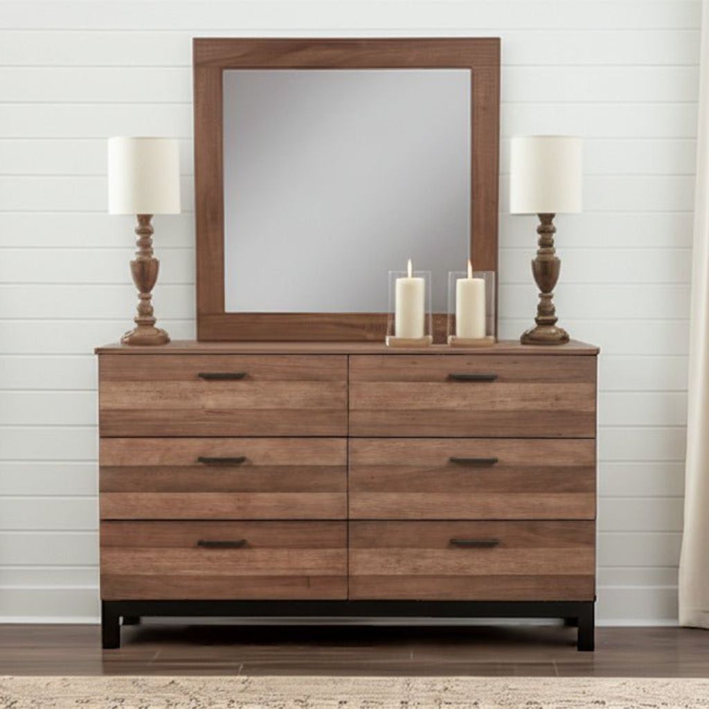 Rustic Pine Weathered Mahogany Dresser and Mirror