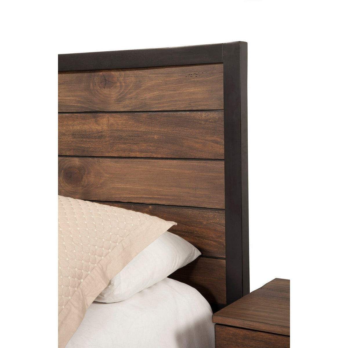 Weston Mahogany Headboard in Rustic Pine with Black Frame – view 3