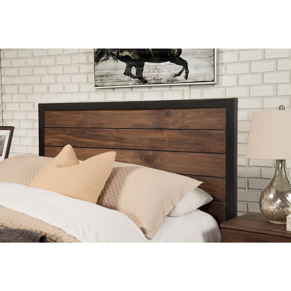 Weston Mahogany Headboard in Rustic Pine with Black Frame – view 2