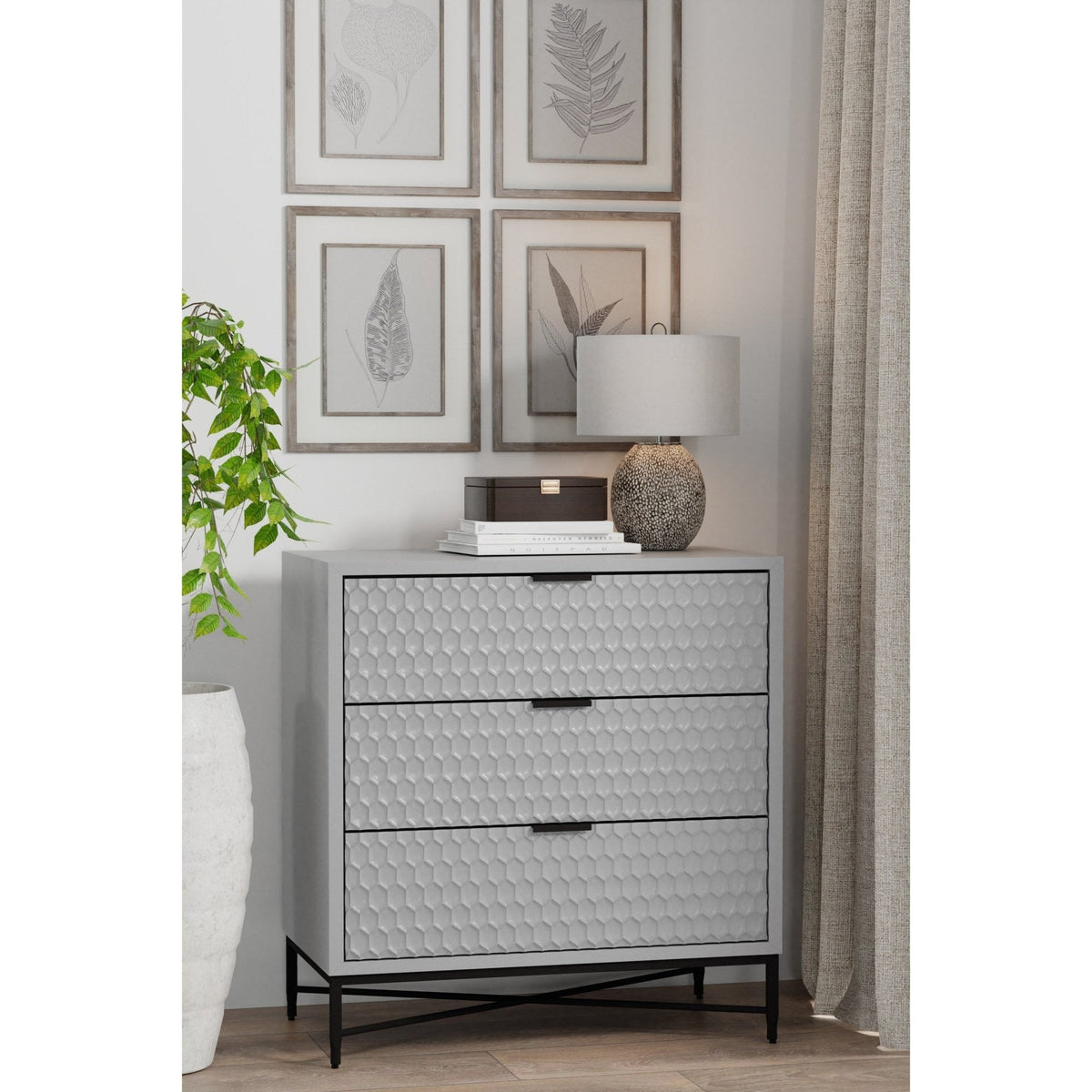 White Pearl 3-Drawer Accent Chest with Gold Metal Base – view 18