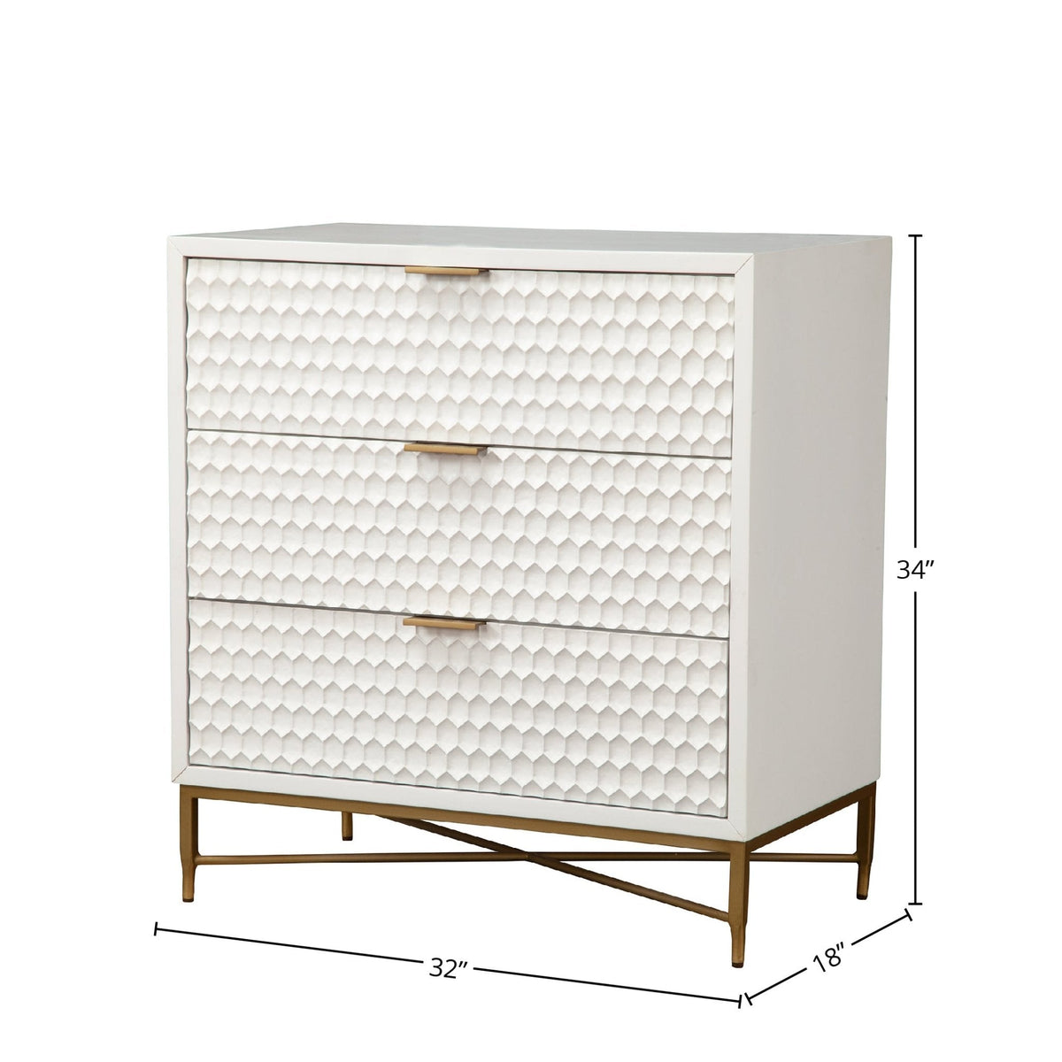 White Pearl 3-Drawer Accent Chest with Gold Metal Base – view 7