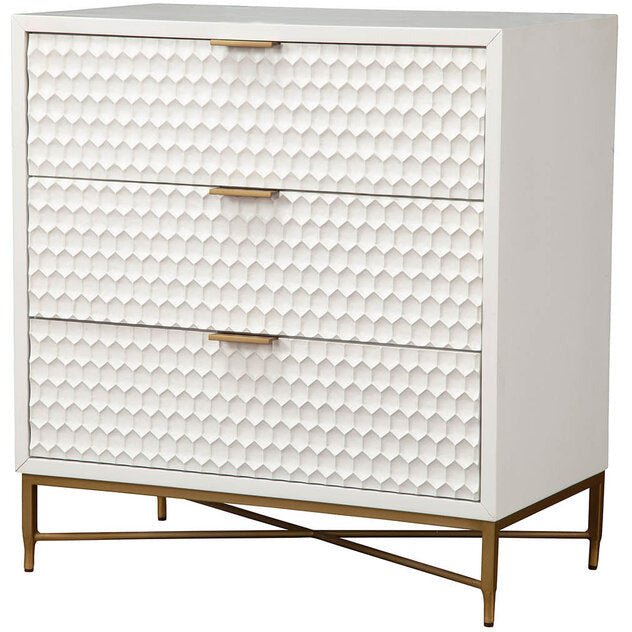 White Pearl 3-Drawer Accent Chest with Gold Metal Base – view 6