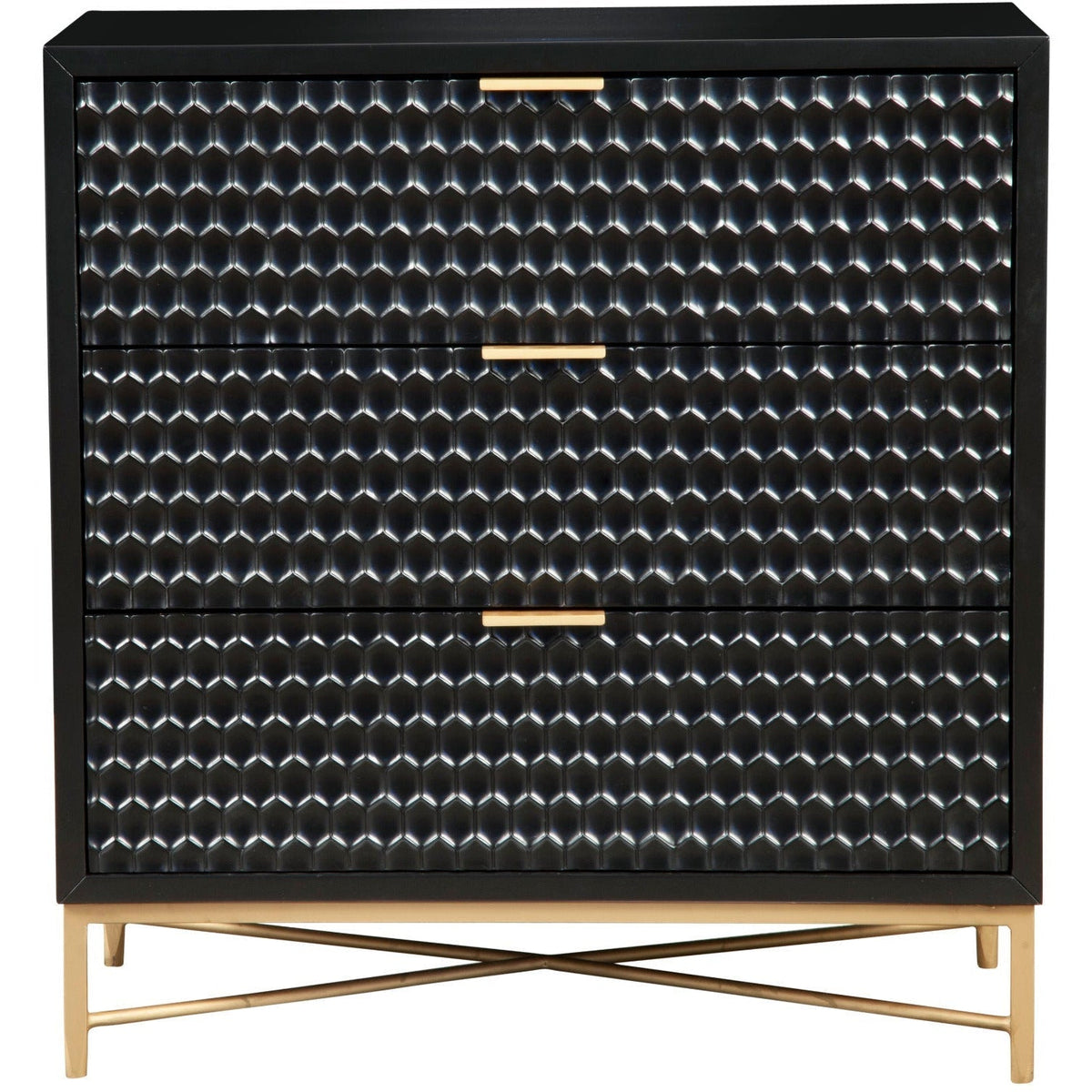 White Pearl 3-Drawer Accent Chest with Gold Metal Base – view 9