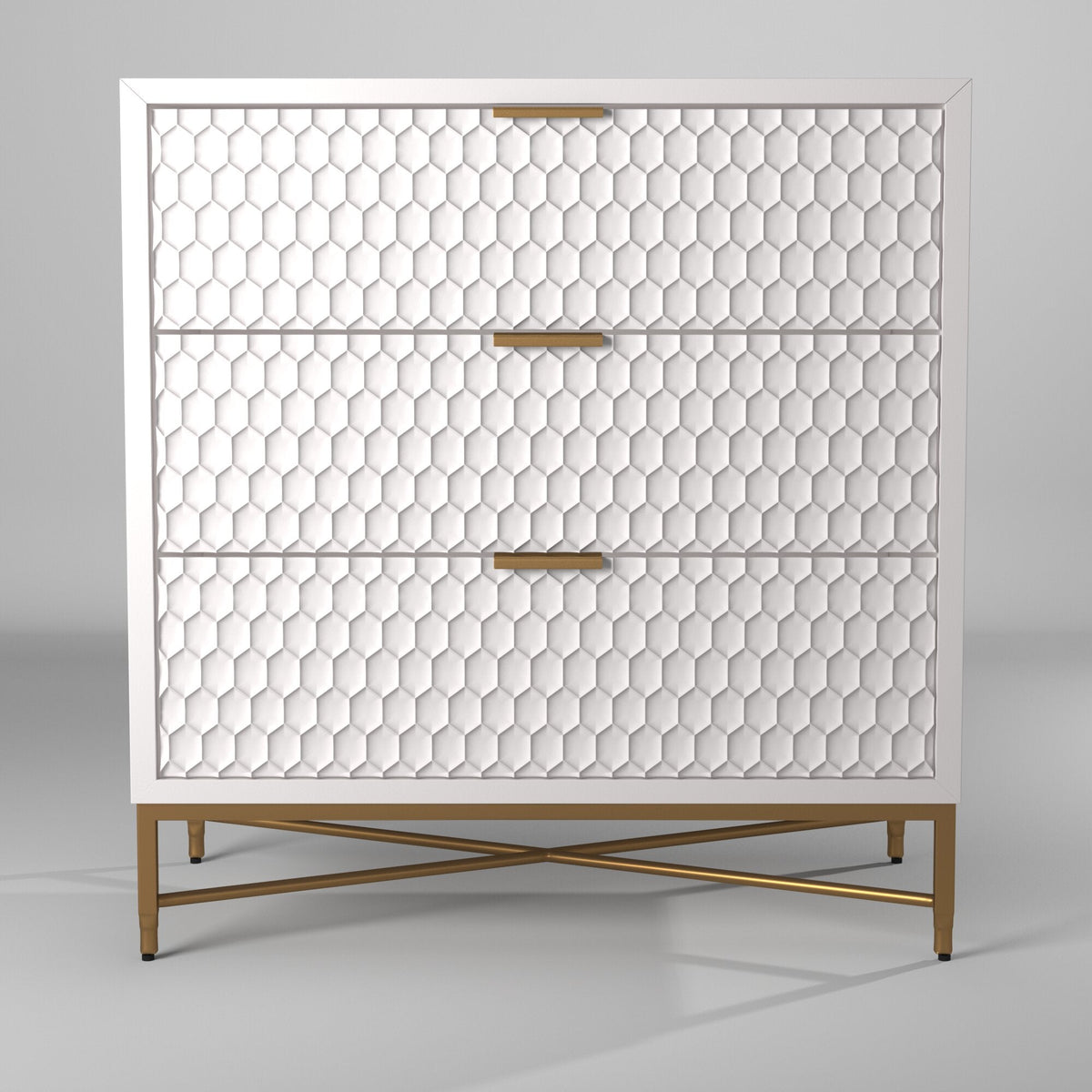 White Pearl 3-Drawer Accent Chest with Gold Metal Base – view 2