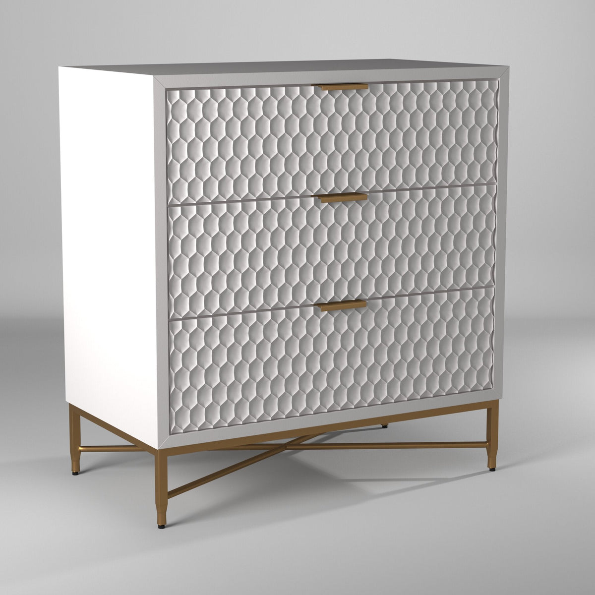 White Pearl 3-Drawer Accent Chest with Gold Metal Base – view 3