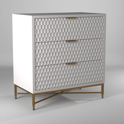 White Pearl 3-Drawer Accent Chest with Gold Metal Base – view 3