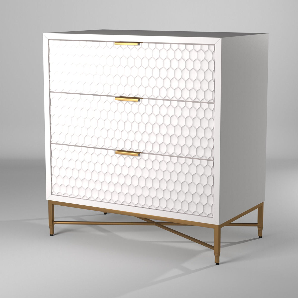 White Pearl 3-Drawer Accent Chest with Gold Metal Base – view 4