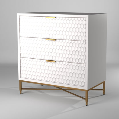 White Pearl 3-Drawer Accent Chest with Gold Metal Base – view 4