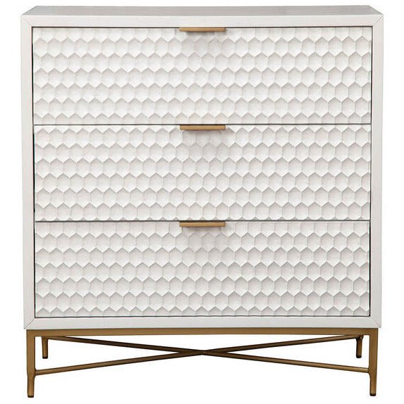 White Pearl 3-Drawer Accent Chest with Gold Metal Base – view 5