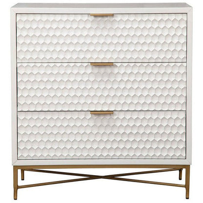 White Pearl 3-Drawer Accent Chest with Gold Metal Base – view 5
