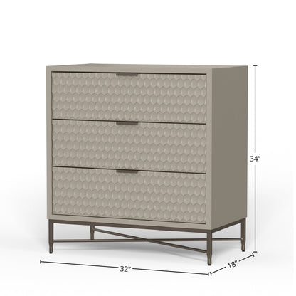 White Pearl 3-Drawer Accent Chest with Gold Metal Base – view 17