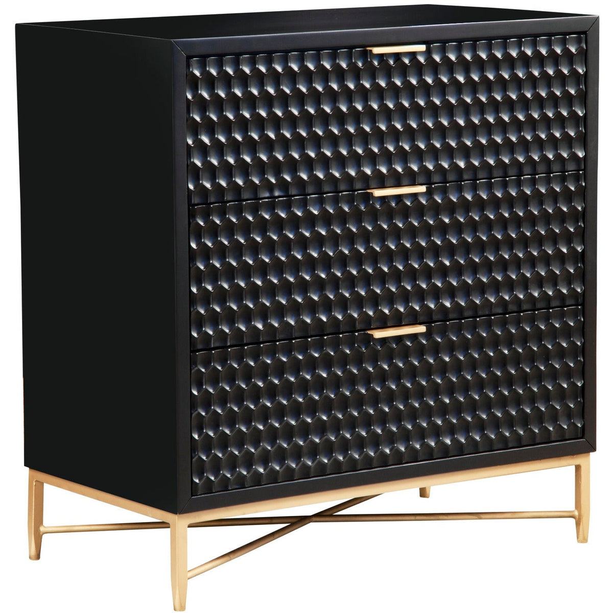 White Pearl 3-Drawer Accent Chest with Gold Metal Base – view 10