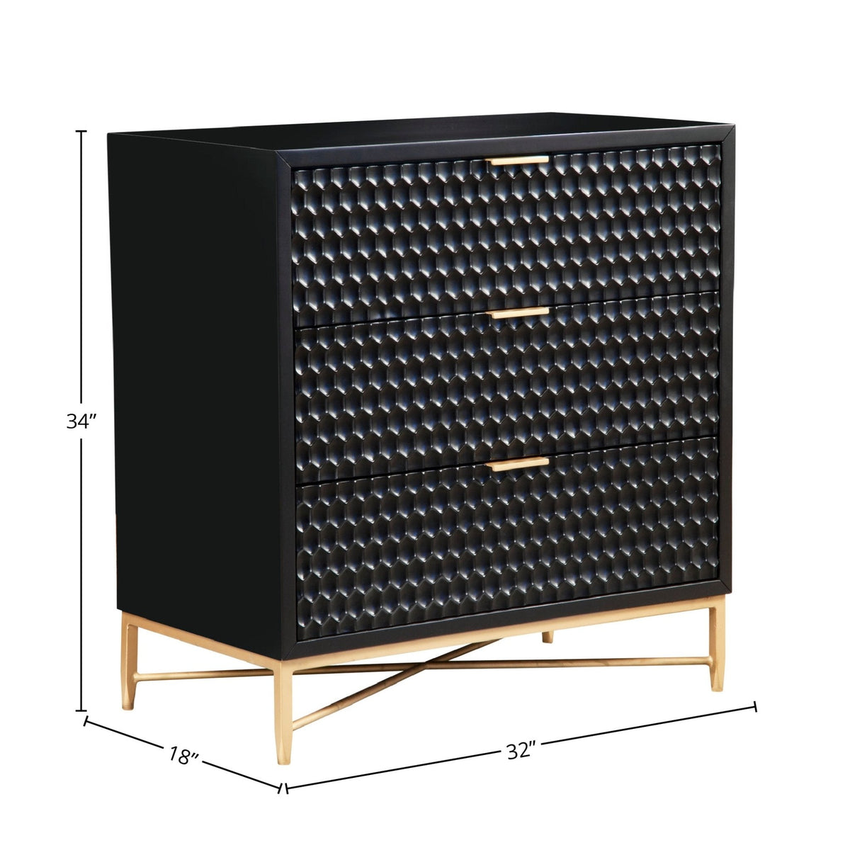 White Pearl 3-Drawer Accent Chest with Gold Metal Base – view 11
