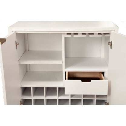 White Pearl Contemporary Bar Cabinet with Gold Metal Base – view 7