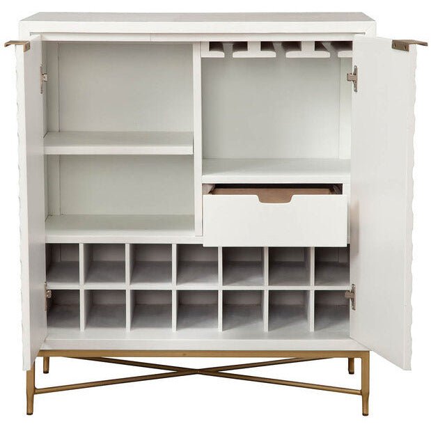 White Pearl Contemporary Bar Cabinet with Gold Metal Base – view 5