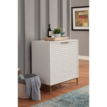 White Pearl Contemporary Bar Cabinet with Gold Metal Base – view 2