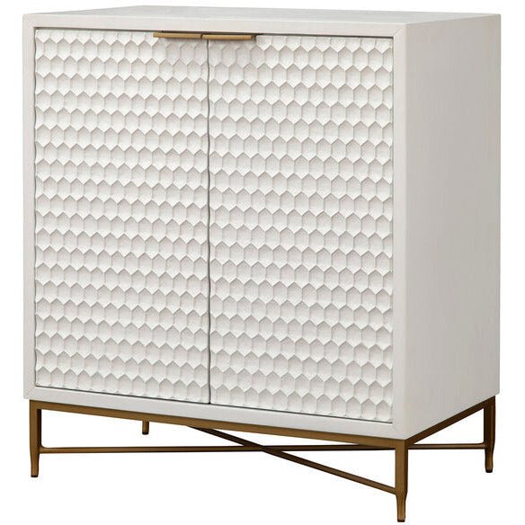 White Pearl Contemporary Bar Cabinet with Gold Metal Base – view 4