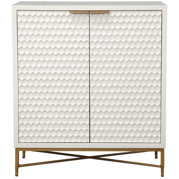 White Pearl Contemporary Bar Cabinet with Gold Metal Base – view 3