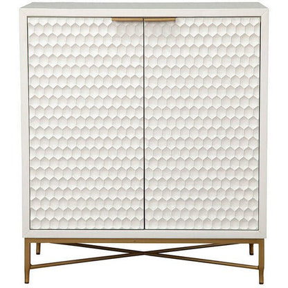 White Pearl Contemporary Bar Cabinet with Gold Metal Base – view 3
