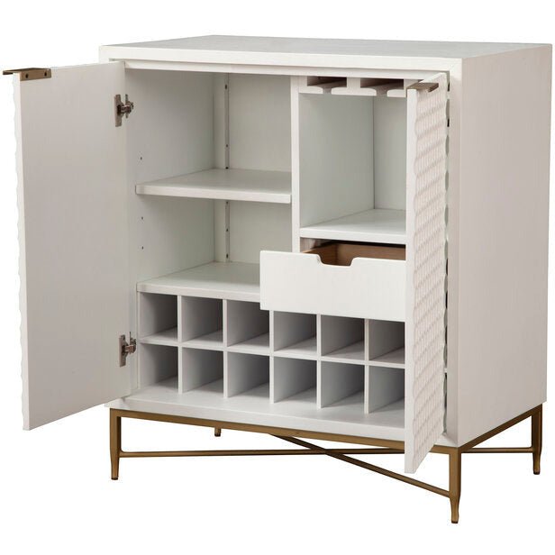 White Pearl Contemporary Bar Cabinet with Gold Metal Base – view 6