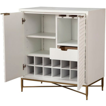 White Pearl Contemporary Bar Cabinet with Gold Metal Base – view 6