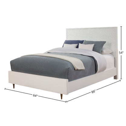 White Pearl Panel Bed with Textured Headboard and Gold Legs – view 11