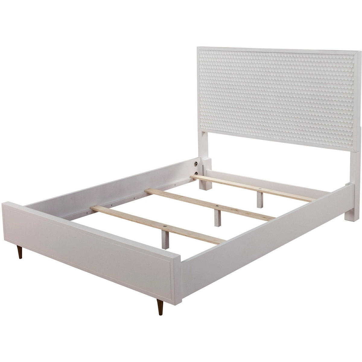 White Pearl Panel Bed with Textured Headboard and Gold Legs – view 7