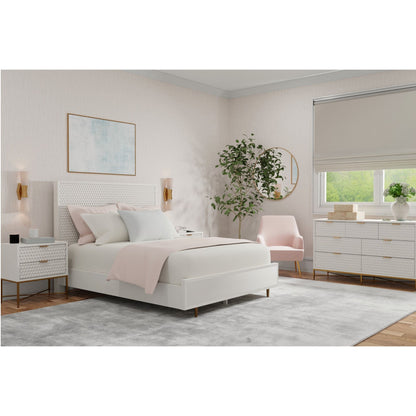 Mahogany Panel Bed with Textured Headboard and Gold Legs