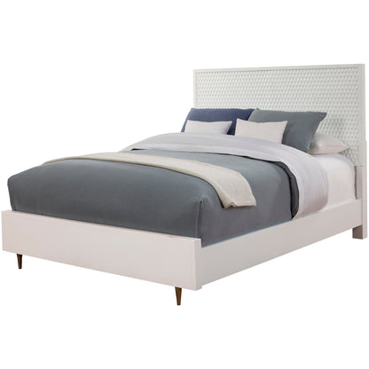 White Pearl Panel Bed with Textured Headboard and Gold Legs – view 3