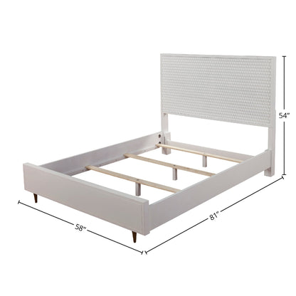 White Pearl Panel Bed with Textured Headboard and Gold Legs – view 10
