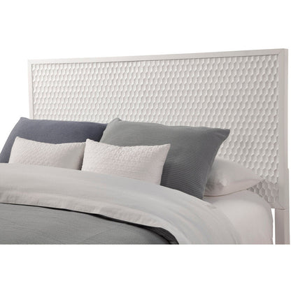 White Pearl Panel Bed with Textured Headboard and Gold Legs – view 4