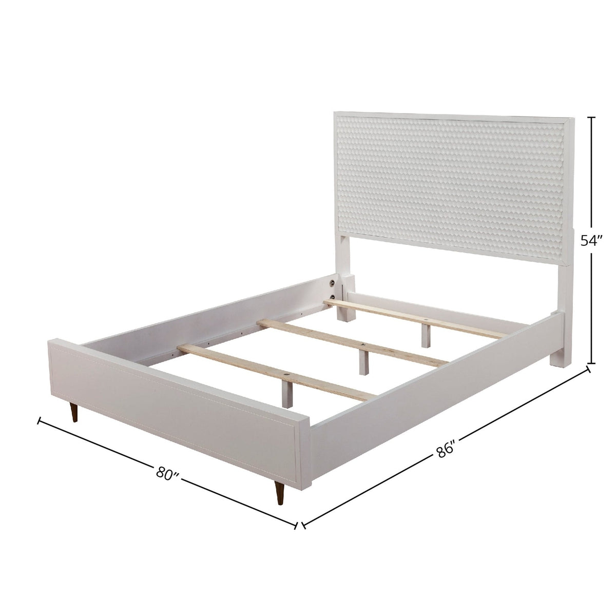 White Pearl Panel Bed with Textured Headboard and Gold Legs – view 9