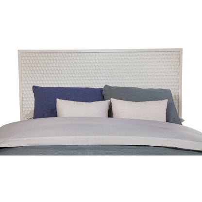 White Pearl Panel Bed with Textured Headboard and Gold Legs – view 5