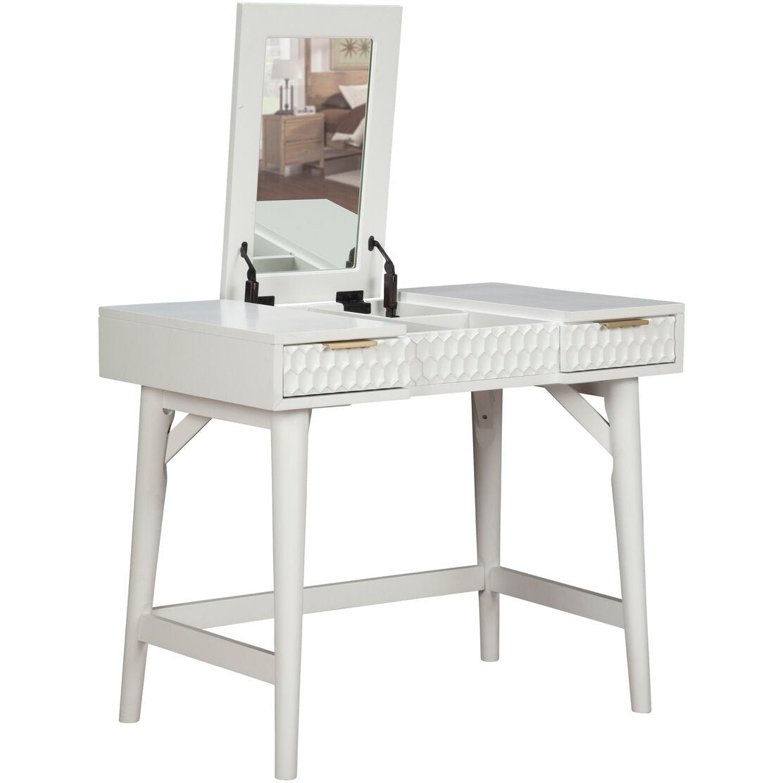 White Pearl Bedroom Vanity Desk with Textured Drawer Front – view 6