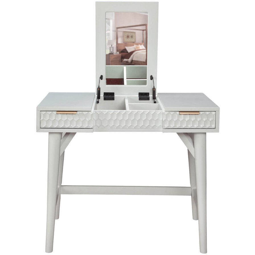 White Pearl Bedroom Vanity Desk with Textured Drawer Front – view 4